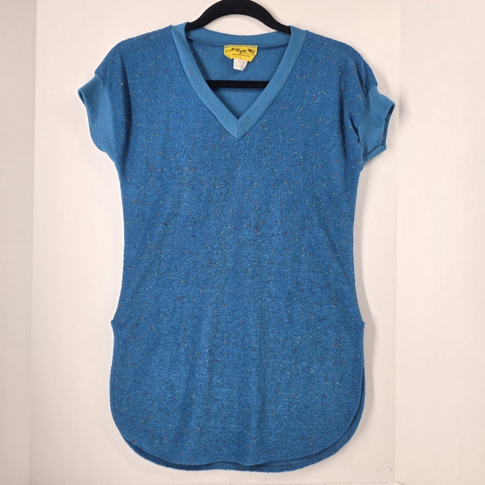 Vintage A Trifle Bit Audrey Nevitski Terrycloth Blue Speckle Shirt Womens Medium